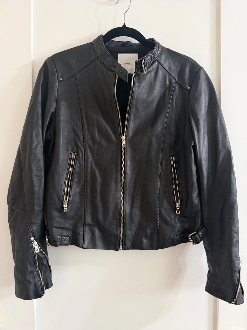 Mango Black Leather Zip Motorcycle Jacket